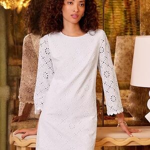 NEW Lilly Pulitzer Richie 3/4 Sleeve Shift Dress Resort White Beach Haven Eyelet